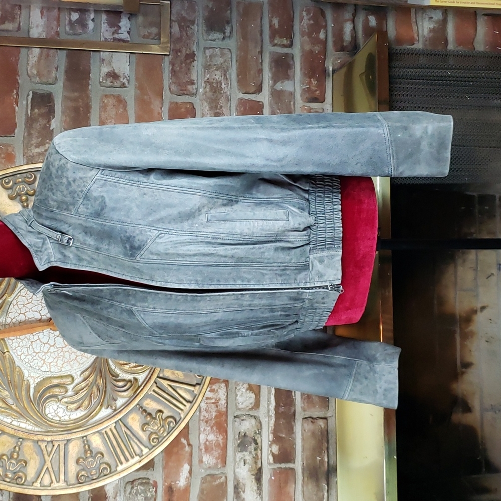 Perry Ellis Gray Leather Jacket - Size 10